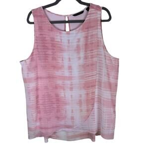 H By Halston Pink White Sleeveless Lined Lightweight Faux Wrap Tank Blouse Sz XL